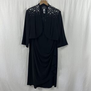 Alex Evenings Embellished Ruched Sleeveless Dress Bolero Jacket Set Womens 18W